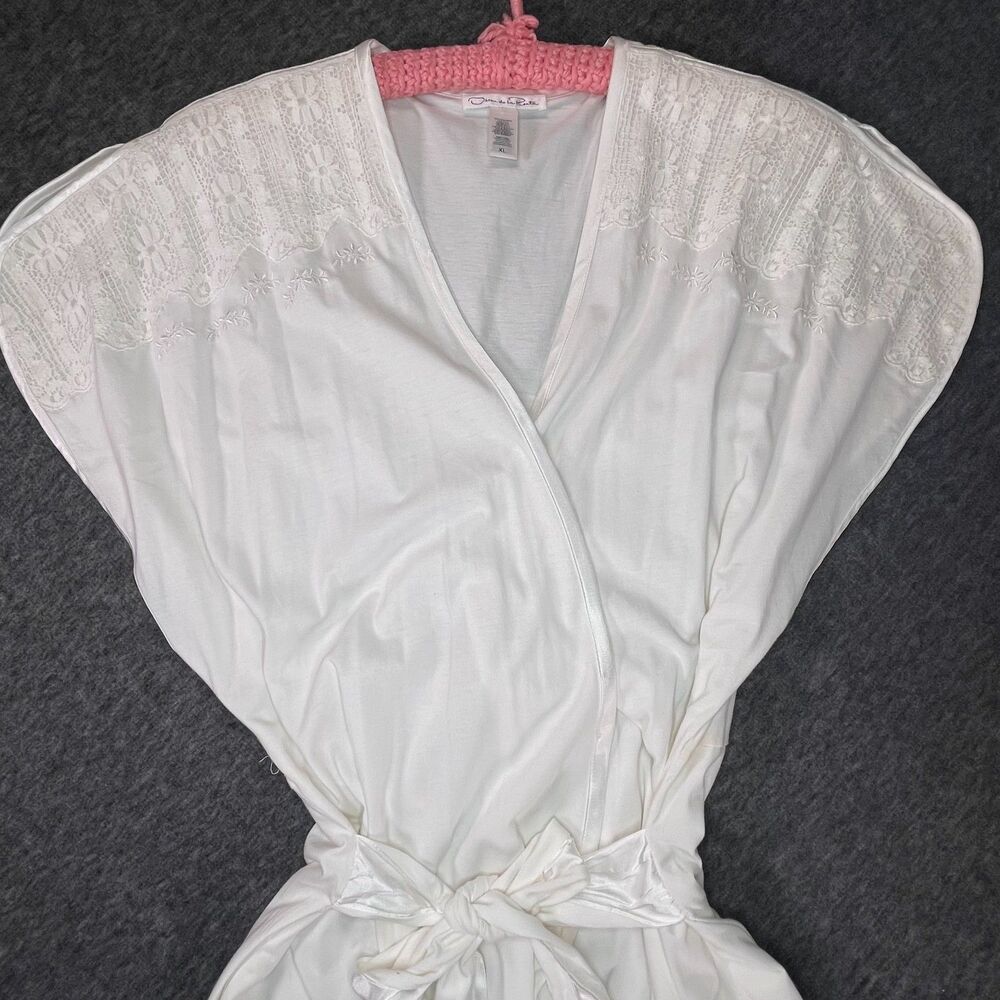 Oscar de la Renta Pink Label White Embroidered Pima Cotton Short Robe XL Bridal - Picture 2 of 10
